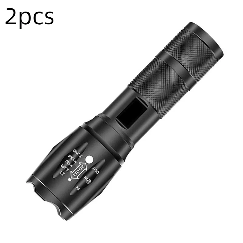 2pcs Flashlight Ultra Bright LED T6 Lamp Beads Waterproof Torch Zoomable 5 Lighting Modes Multi-function USB Searchlight