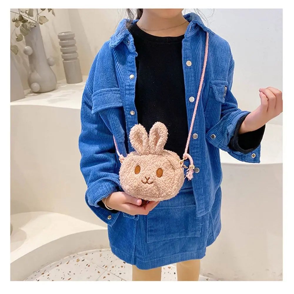 Cute Little Rabbit Kids Plush Drawstring Bag Casual Children Baby Shoulder Bag Sling Bag For Toddler Preschool Kids Gift