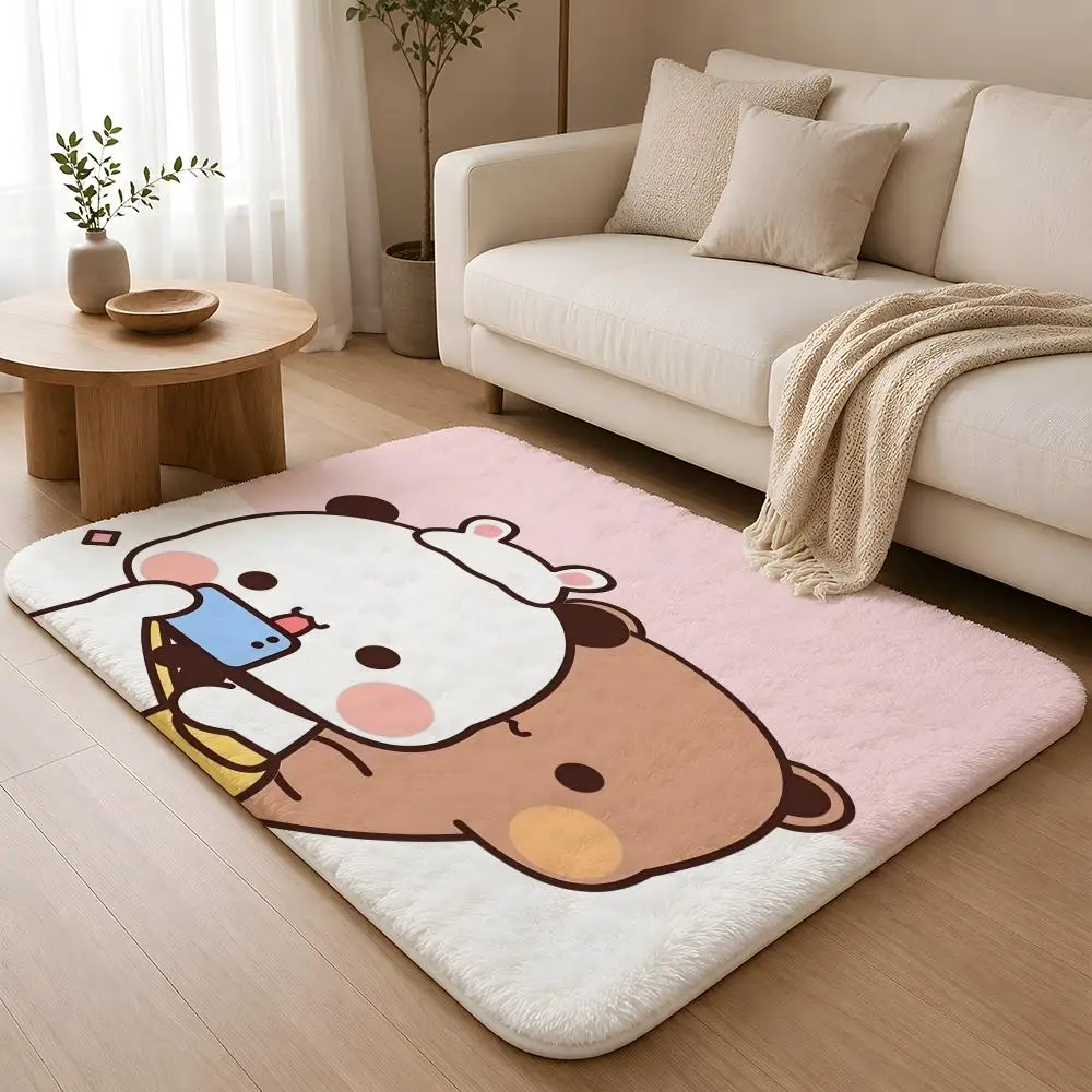 Cartoon B-Bubu Dudu Floor Mat Flannel Rug Non Slip Absorbent Soft Washable For Entryway Hallway Bathroom Kitchen Decor