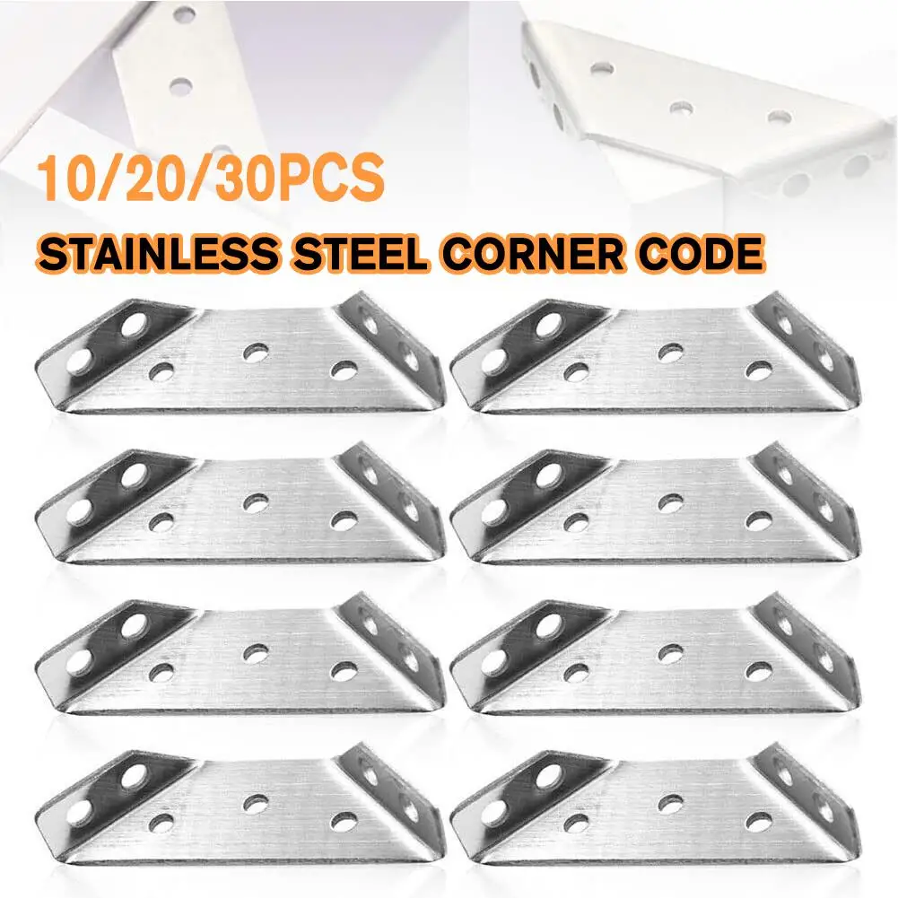 30/20/10PCS Stainless Steel Angle Corner Brackets Fasteners Connector Furniture Angle Right Stand Protector Corner Supporti E4J3