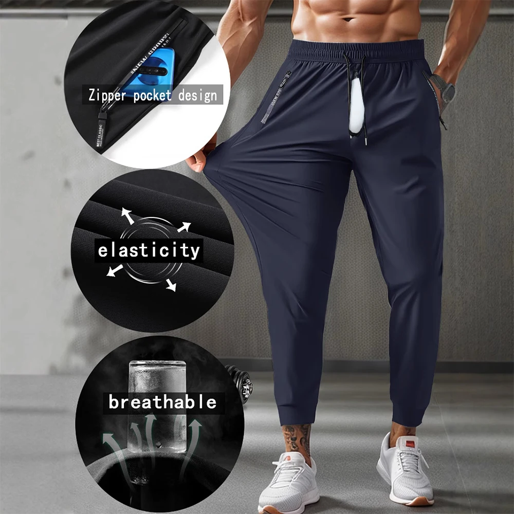

Liaeglam Extended Zipper Ice Silk Men Sports Pants Open Crotch Plus Size Casual Cuffed Trousers