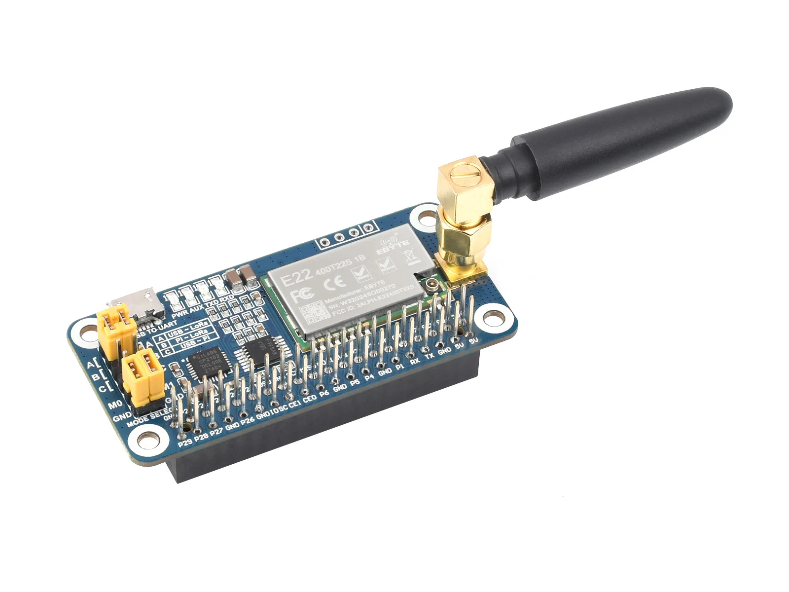 Waveshare SX1262/SX1268 LoRa HAT for Raspberry Pi, UART Interface, Options For Frequency Band