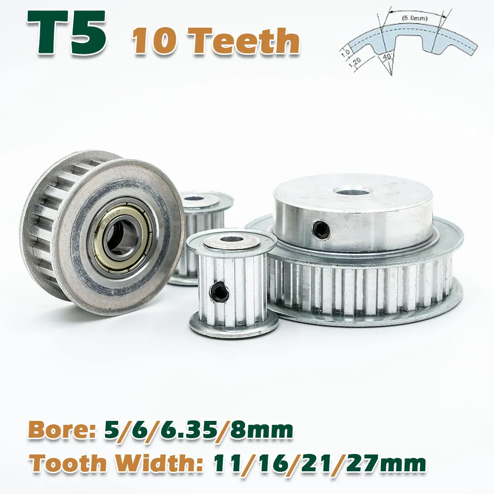 T5 10 Teeth AF Timing Pulley Bore 5~8mm 10T Tooth Width 11~27mm Transmission CNC 10Teeth Driving Wheel Pitch 5mm Synchro-pulley