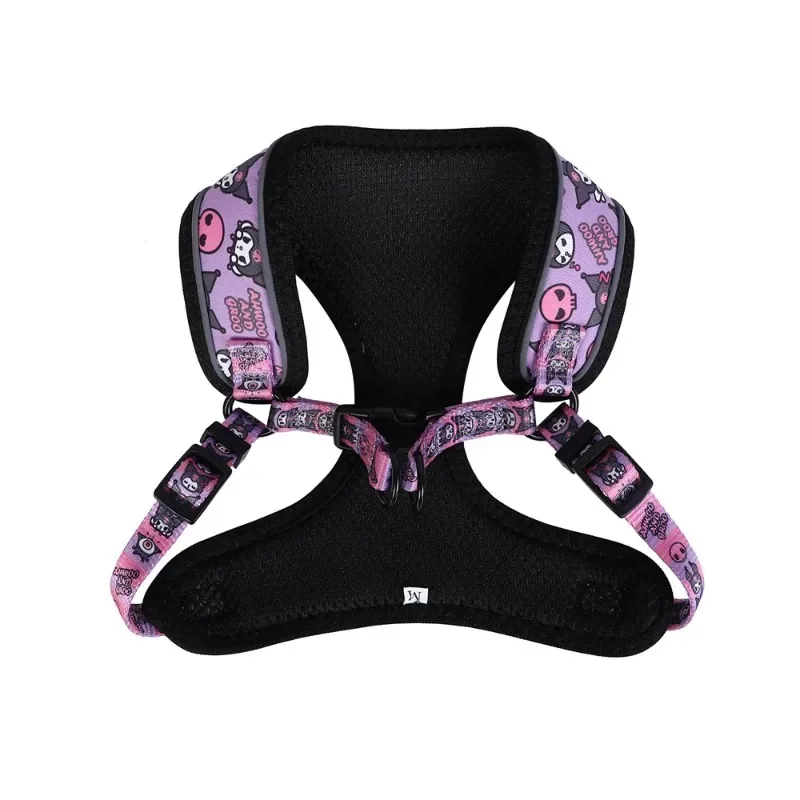 Sanrioed Kuromi Reflective Dog Harness Cartoon Adjustable Small and Medium Dog Quick Release Vest Harness Soft Walking Leash Set