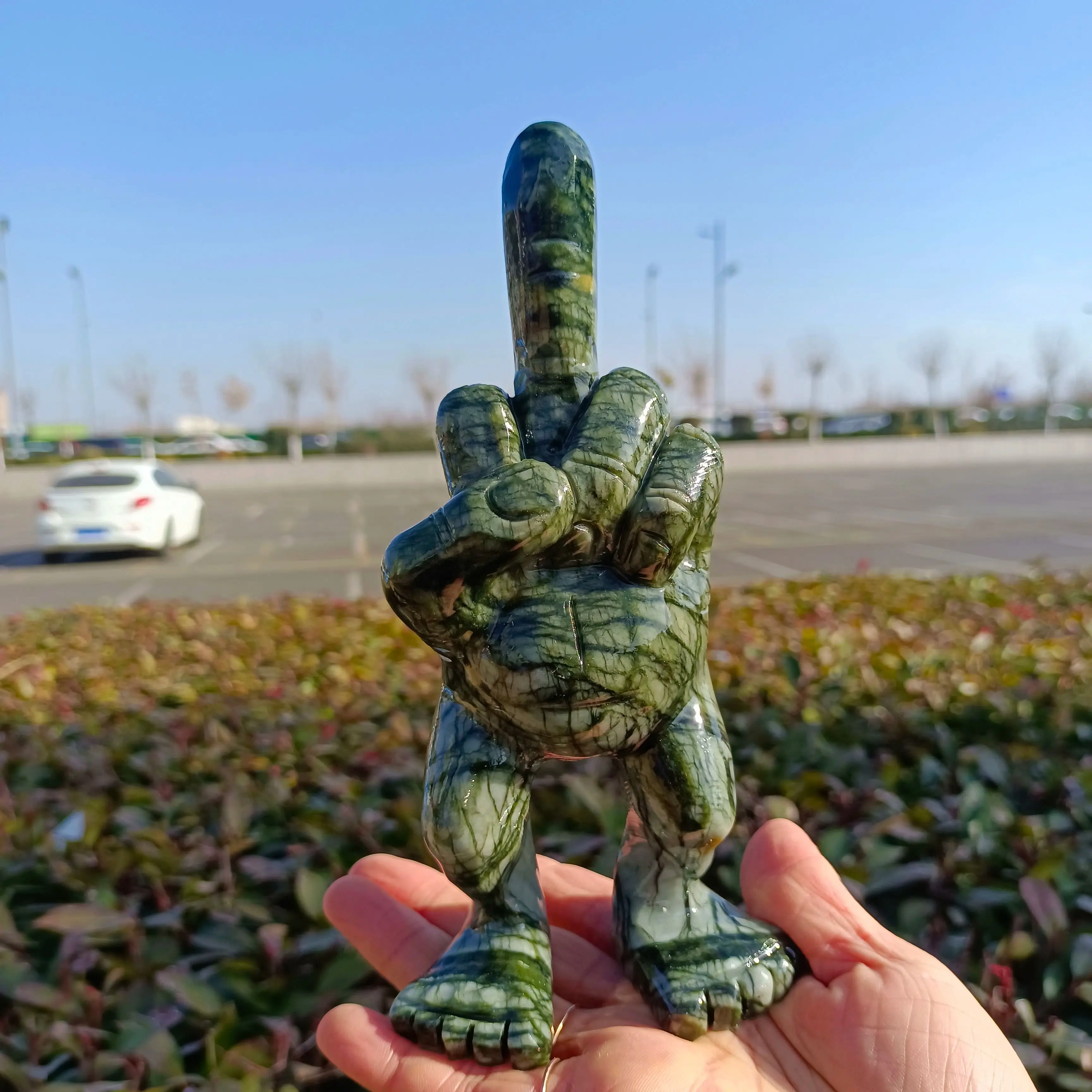 

Natural Formed! Tree Jade Funny Model, Quartz Crystal Mineral Carved Fast Leg Middle Finger, Mineral, Reiki, Healing Table Ornam