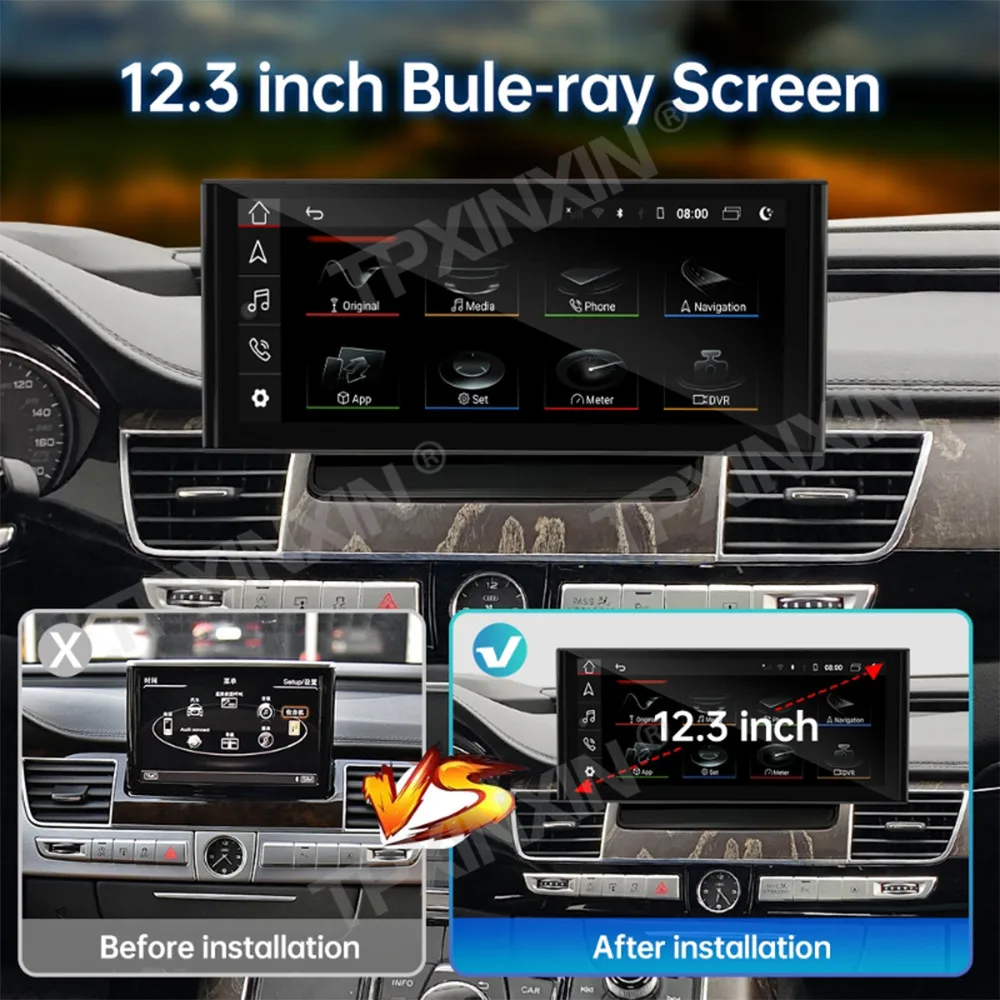 12.3 Inch Android 14 Car Radio For Audi A8 S8 2005 - 2017 8+256GB GPS Navigation Stereo DSP Audio Android Auto Multimedia Playe