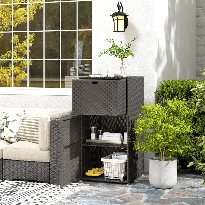 Outsunny Toallero para exterior y gabinete de almacenamiento para piscina/almacenamiento de accesorios para bañera de hidromasaje, piscina, spa, 24.0 x 24.0 x 47.0 in, marrón oscuro