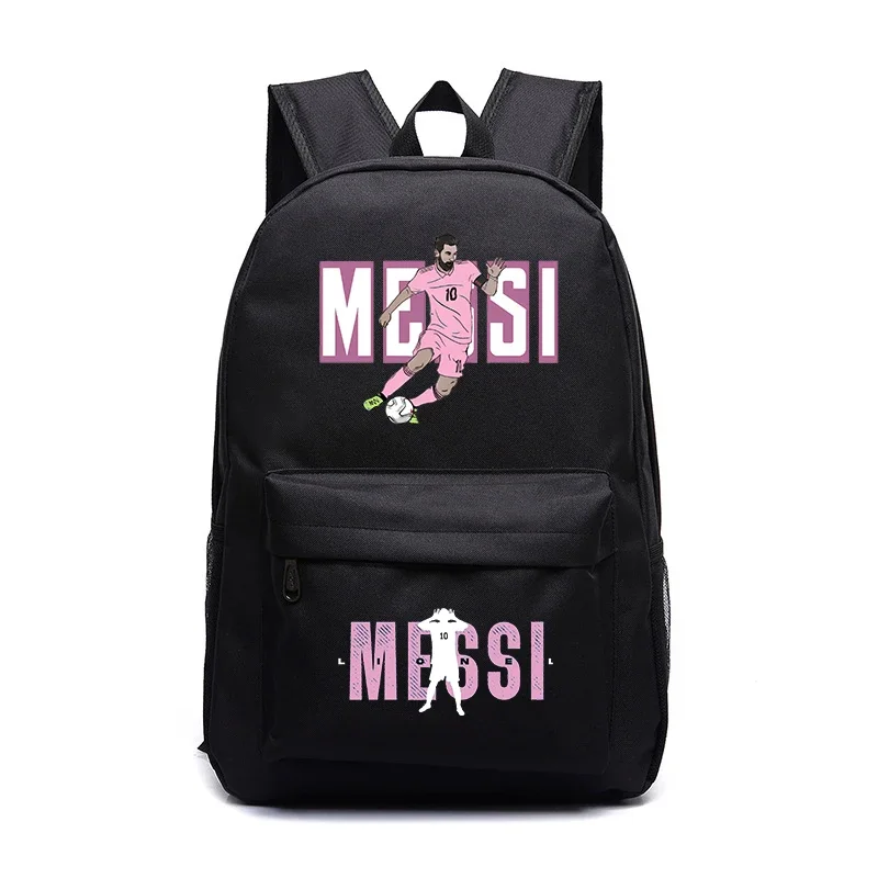 messi printed children\'s backpack youth student school bag black outdoor travel bag