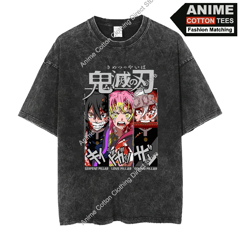 

Tomioka Giyuu & Kanroji Mitsuri & Uzui Tengen T Shirt Anime Demon Slayer T-shirt y2k Hip Hop Street Unisex Oversized Tees Cotton