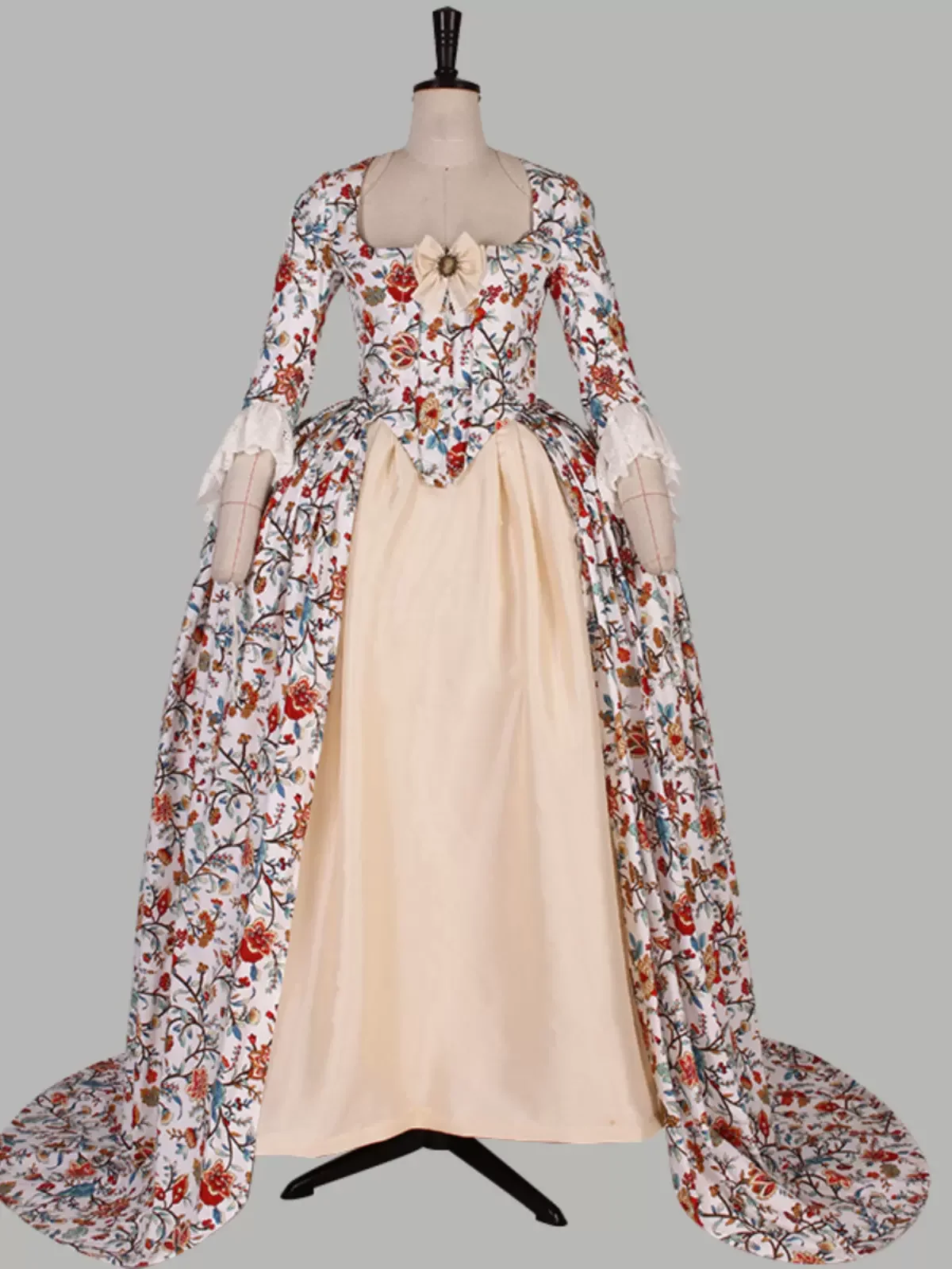 

Women's Victorian Edwardian Costume 18th Century Colonial Renaissance Floral Printed Robe Historical Civil War Princess Gown