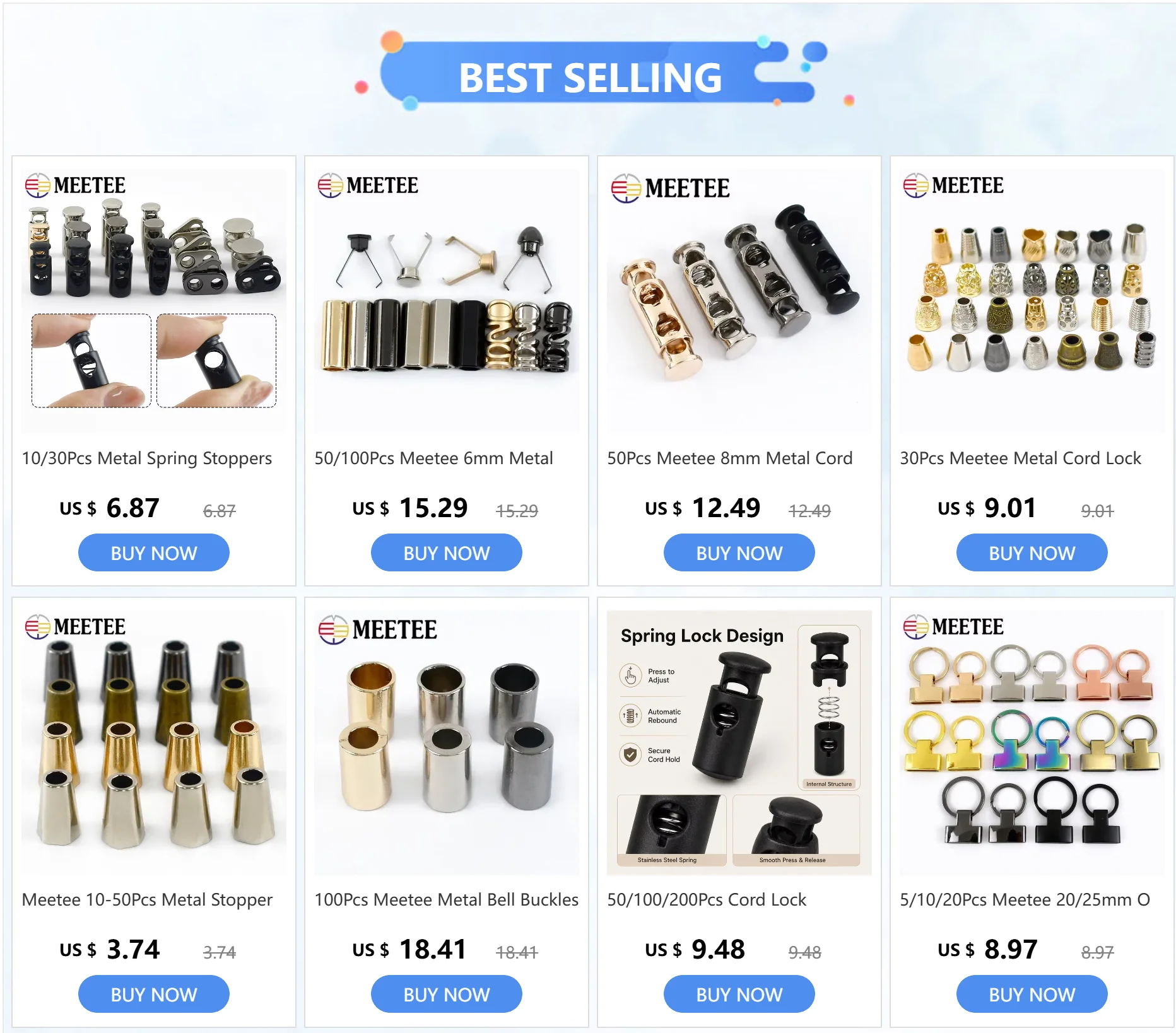 50 Stück Meetee 8mm Metall Cord Lock Stopper Doppel loch Feder stopper Schnallen Kleidung Seil Anti-Rutsch-Schnalle Hardware Zubehör – Detail 1