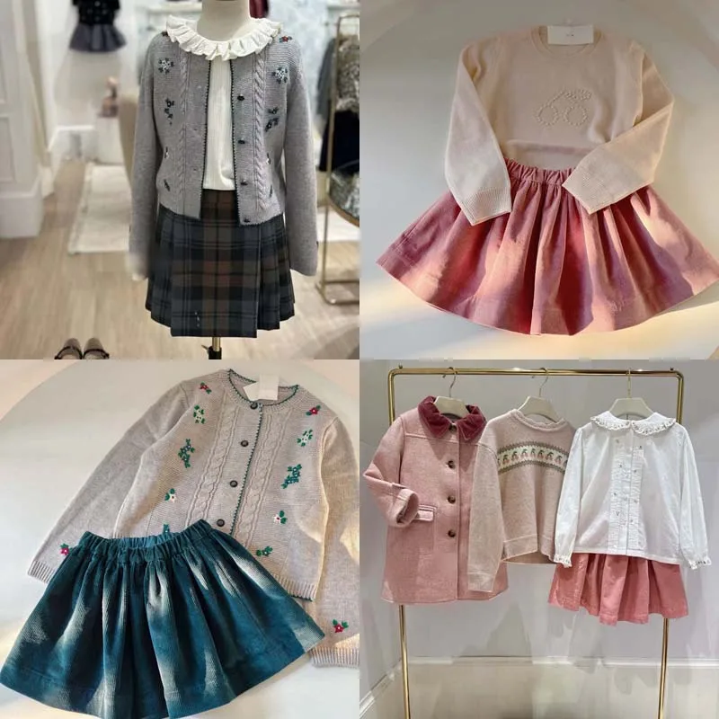 

In Stock 2025 Winter BP Baby Girls Floral Print Dress Kids Wool and Cashmere Embroidery Cardigan Girls Autumn Corduroy Skirts