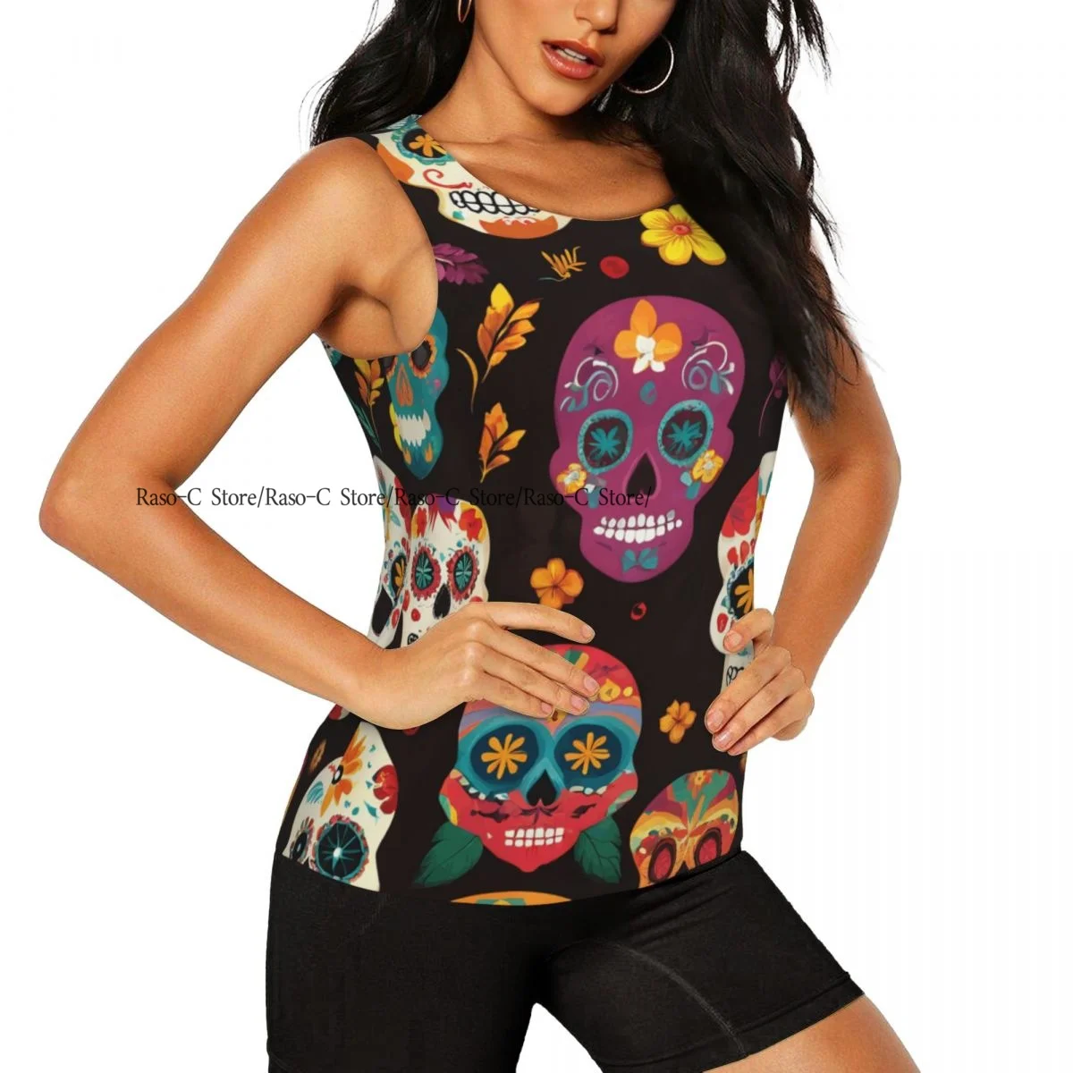 Women's Workout Tank Tops Quick Dry Sleeveless Athletic Shirts Day Of The Dead Pattern Gym Yoga Tops