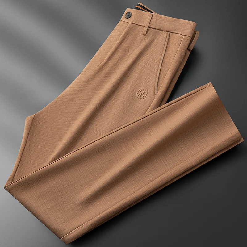 Autumn Light Luxury Italian-Style Relaxed Old Money Style Tencel Linen Herringbone Men's Straight-Leg Business Casual Pants