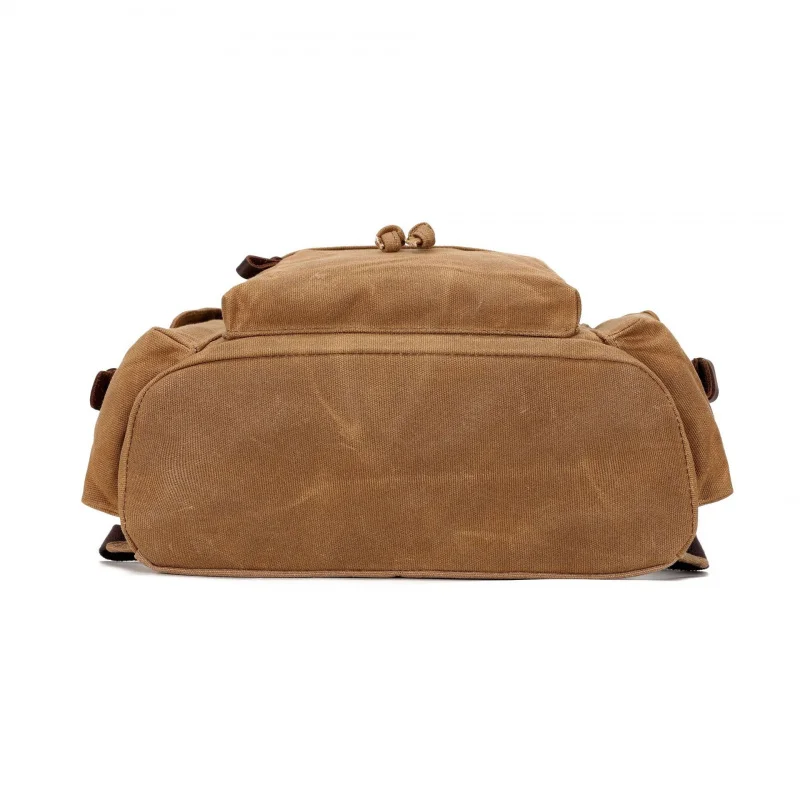New men's backpack - canvas casual backpack, trendy computer bag, oil-waxed canvas with leather trim Retro backpack