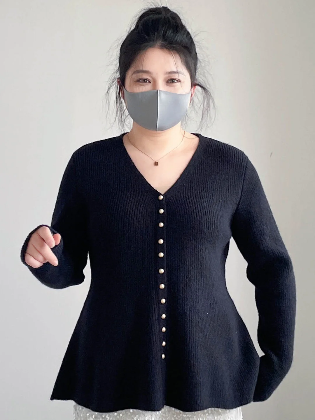 

plus Size Knitwear Sweater Beautiful Conceals Belly up to 200 Pou Faionable oulder Design Spring Women's High Waist Skirt