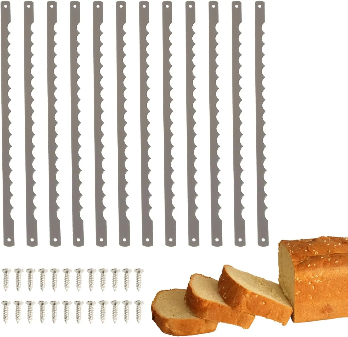 

12 Pcs Serrated Bread Knife Blades, Stainless Steel Replacement with Screws, 10.8 Inches for Homemade Bread