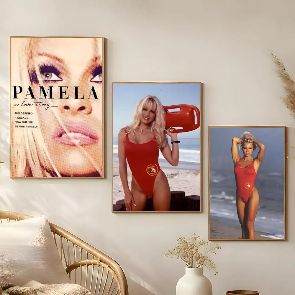 Actor Pamela Anderson Poster Poster Self-adhesive Art Waterproof Paper Sticker Coffee House Bar Room Wall Decor
