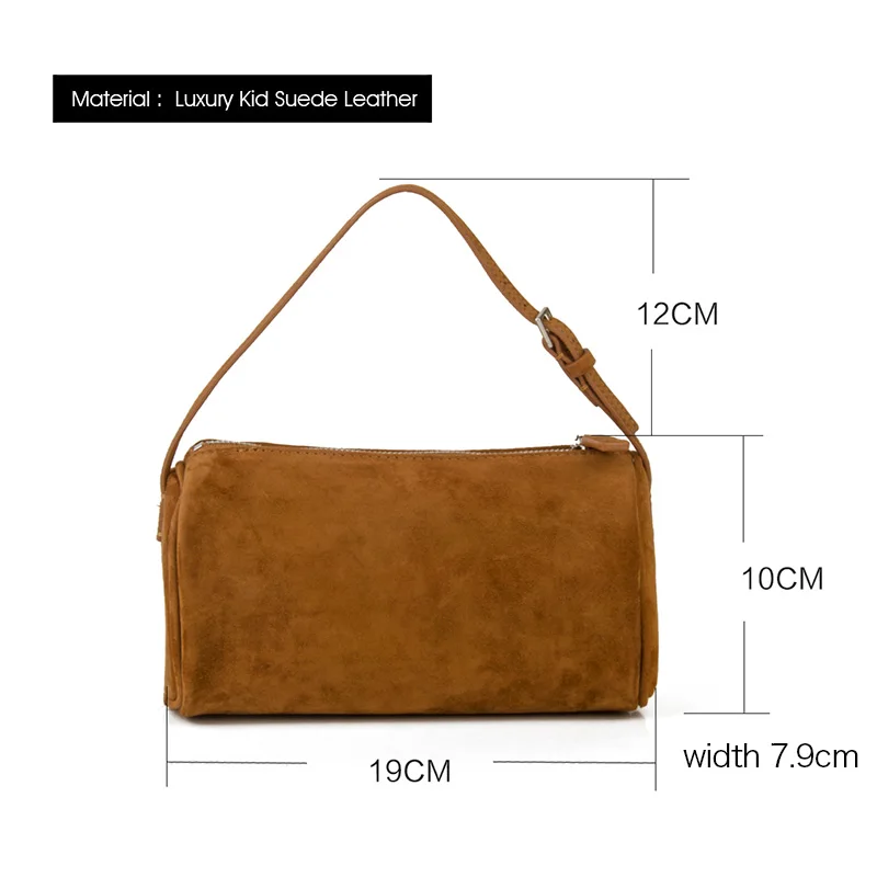 Donna-in First Layer Cowhide Mini Suede HandBag Real Leather Square Pen Container Bag for Women