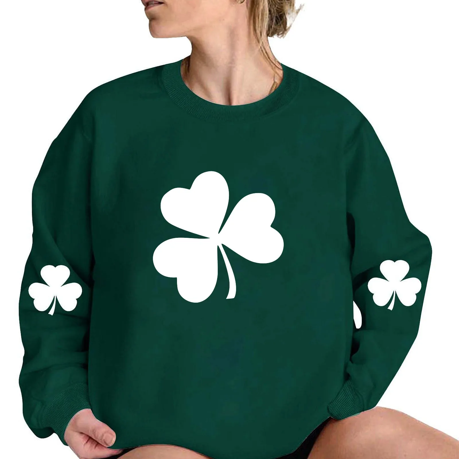 

Women Sweatshirt Happy St. Patrick’s Day Long Sleeve Ireland O-neck Pullover Top Blouse Festival Clovers Shamrock Print Pullover