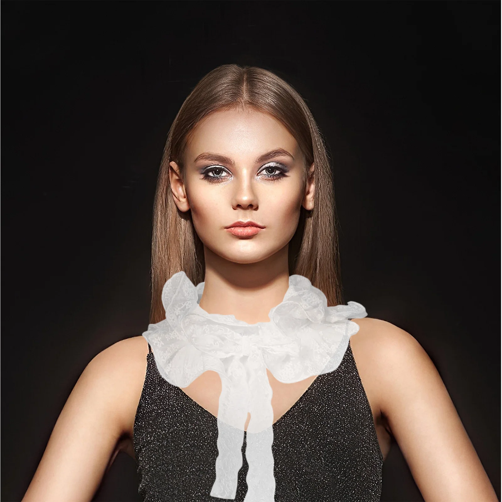 1 set witte kanten kraag manchetten set voor vrouwen Victoriaanse Lolita ruche afneembare nep kraag polyester feestkostuumaccessoires