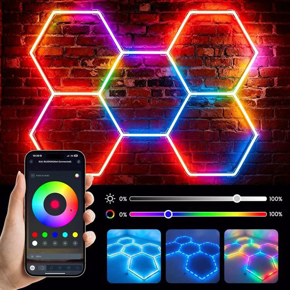 RGB multi-color honeycomb hexagonal garage light with multiple modes mixed and colorful remote Bluetooth remote control suitable for garages, 4S workshops, car wash shops, gyms, and hair salons