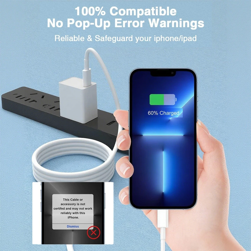 كابل PD أصلي 20 وات لهاتف iPhone 14 13 12 11 Pro Max Xs 8 Plus iPad 3A سلك شحن سريع ‌ من أجل البرق إلى كابل بيانات USB C
