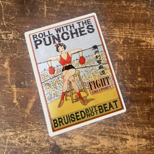 Roll with the punches fight woman boxer metal sign