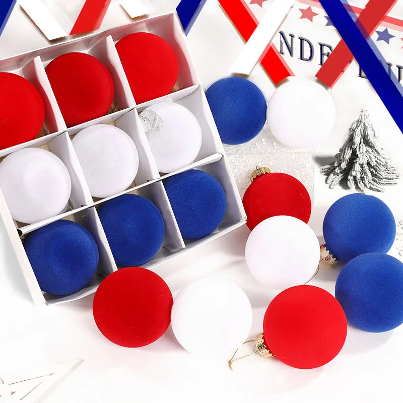 

Independence Day PET Plush Christmas Ball 8cm Christmas Tree Hanging Ball Pendant Shopping Mall Window Holiday Decoration