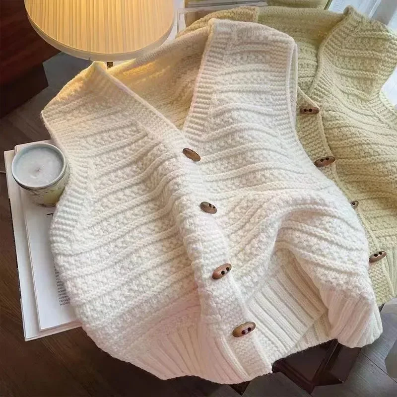 Damskie luźne kamizelki vintage, odzież bez rękawów, japońska kamizelka, jednolite kolory, codzienne topy, 2025 Ropa Mujer, dzianinowe tank topy, płaszcze.