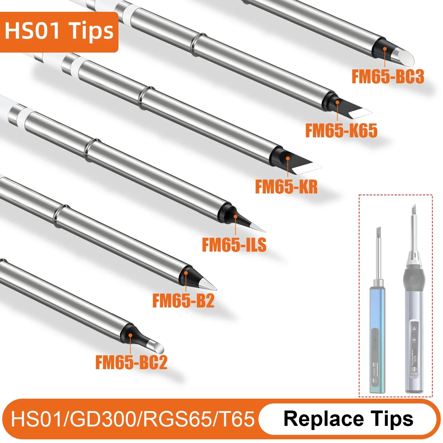 High-quality FM65 HS-01 Soldering Tip Replacement GVDA GD300 RGS65 SH72 Soldering Iron Quick Heating Solder Station Accessories