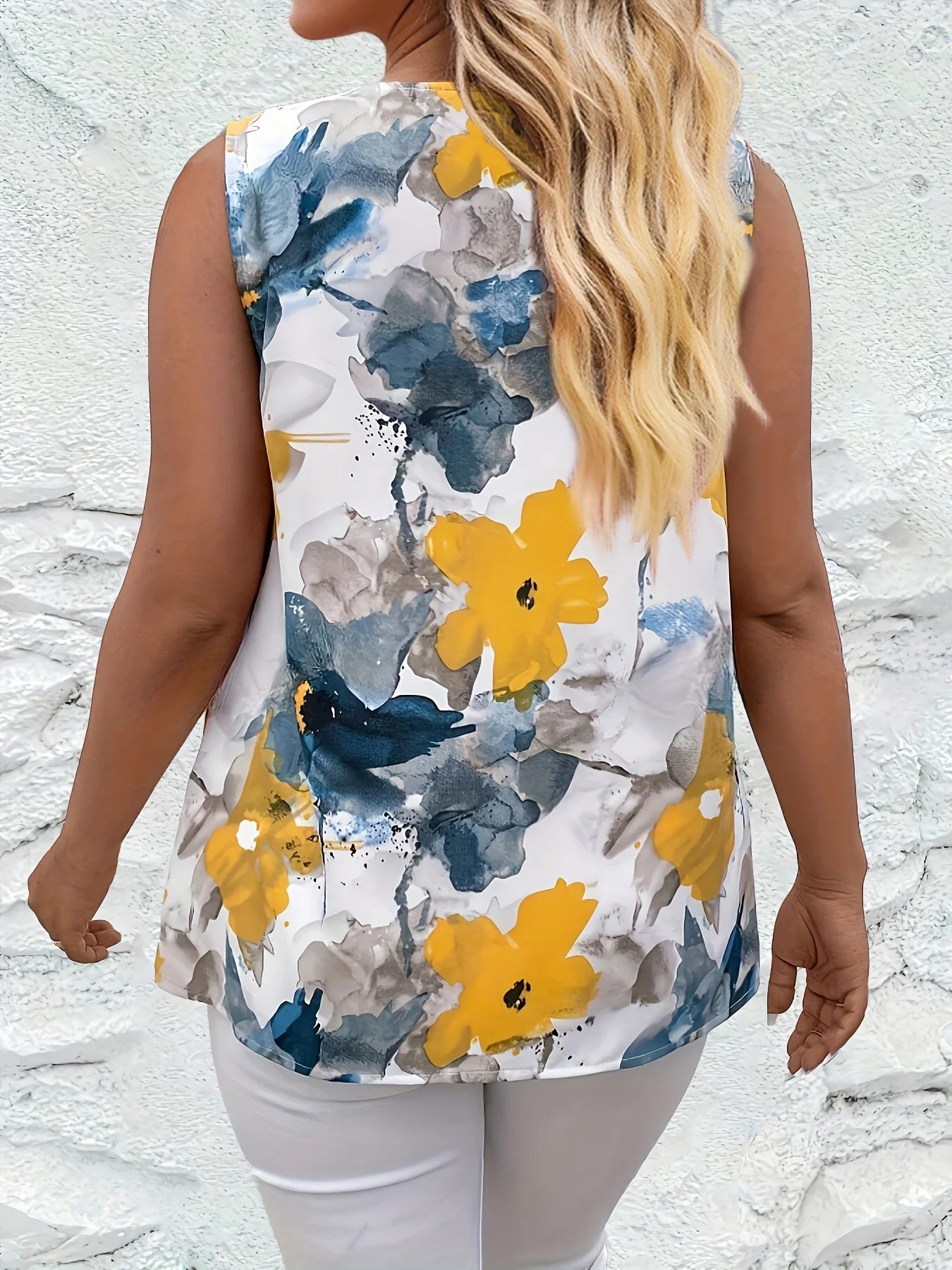 Elegant Directional Women's Oil Painting Floral Print Sleeveless Vest image 2