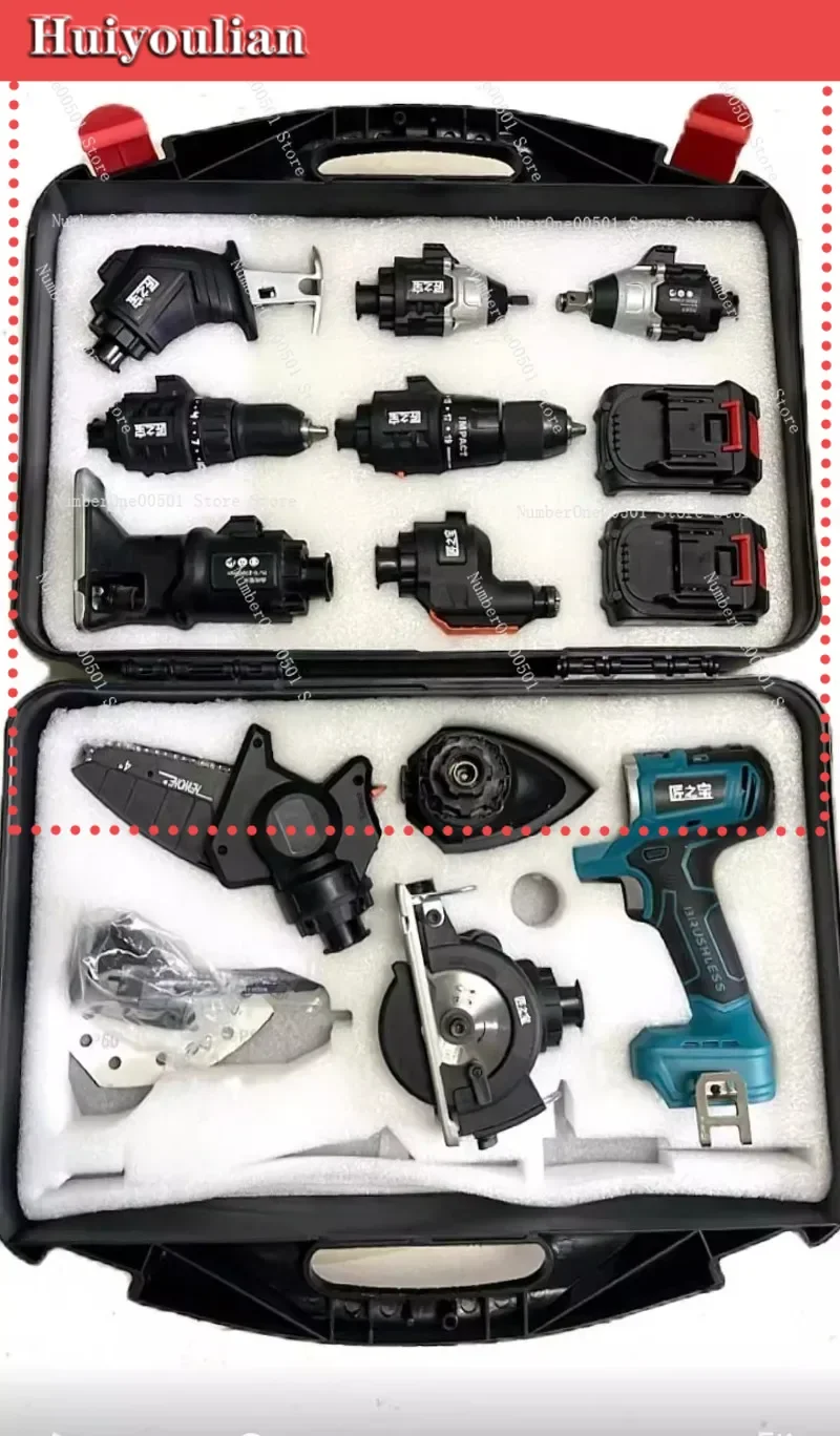 10-in-1 Multi-Function Woodworking Tool Kit Compact Cordless Electric with 2 Batteries for Home DIY