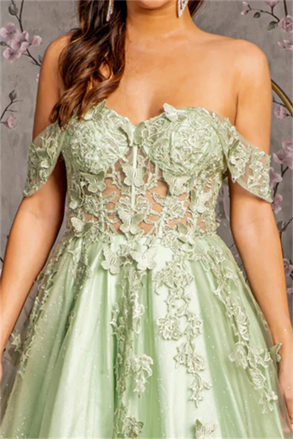 Jessica Lace Embroidery Applique Wedding Dress Green TulleProm Dresses A-shaped Off-shoulder Cocktail Dresses Vestidos De Fiesta