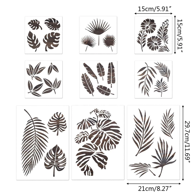 9Pack Flower Leaves Painting Stencils Reusable Flexible Drawing Templates Hollow for DIY Lover Kid Boy Girl Dropship