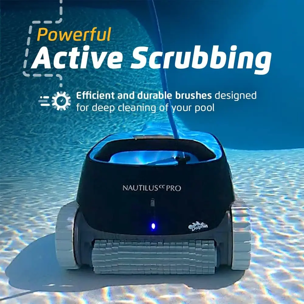 Lumba-lumba Nautilus CC Pro Wi-Fi otomatis robot pembersih kolam renang, panjat dinding, sikat penggosok garis air, kolam renang panjang hingga 50 kaki