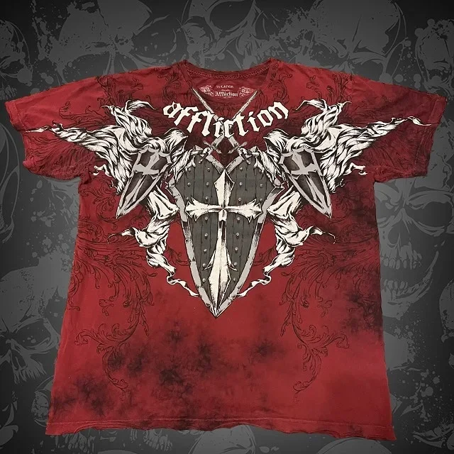 Affliction Street Fashion Baumwoll-T-Shirt mit Musterdruck, kurzärmelig, neu, Harajuku, lässig, locker, Sommer, Unisex, Punk-Rock-Oberteil – Detail 6