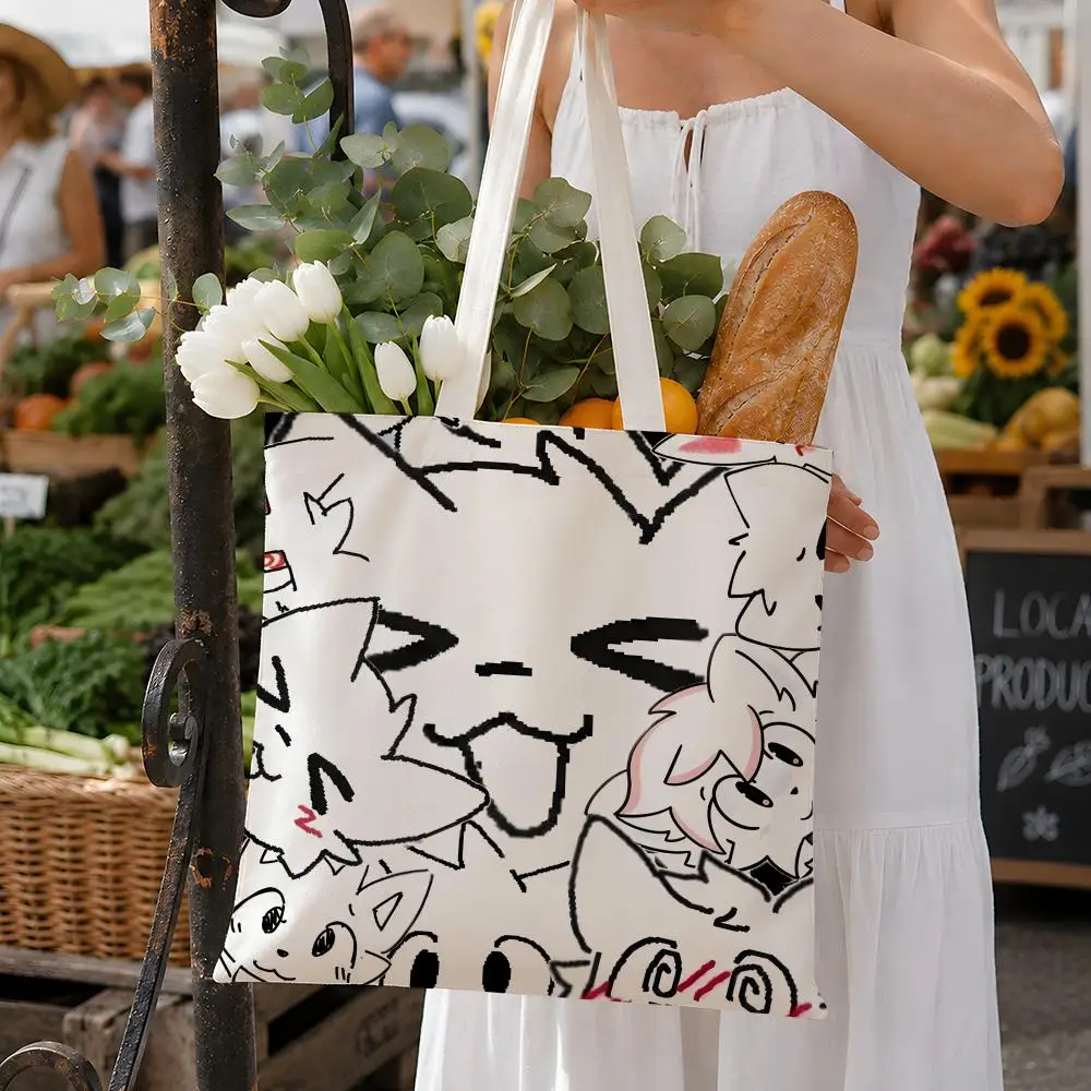 Meme Boykisser Silly Cat Storage Bags Fashion Cotton 12/16oz Canvas Tote Bag Eco Friendly Reusable Large Capacity Shopping Bag