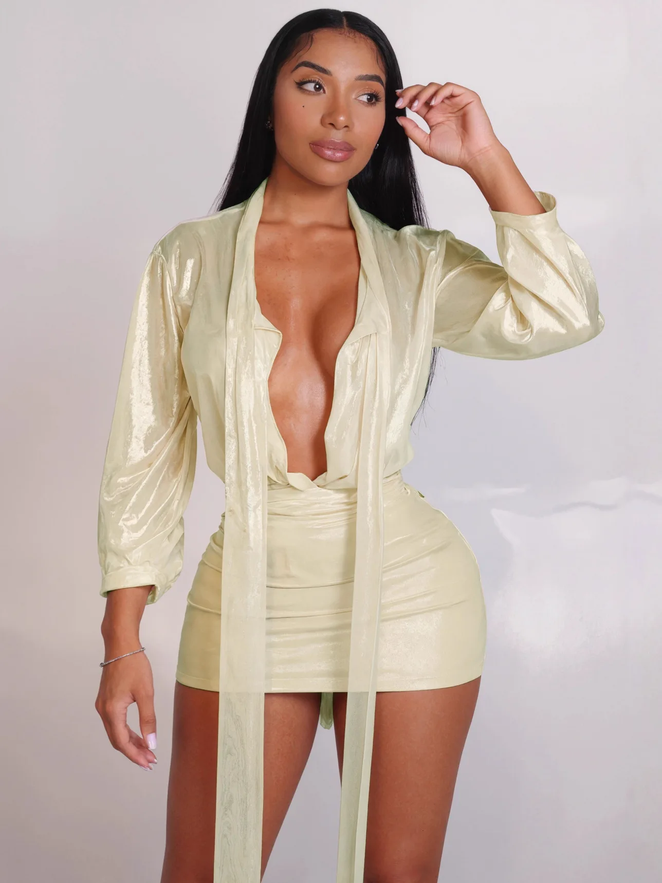 Alleen bodycon-jurken Dames Herfst Patchwork Kantoor Casual Gesplitst Multi-stof Gemengde textuur Ambachtelijk Handgemaakt Gedetailleerde sfeer