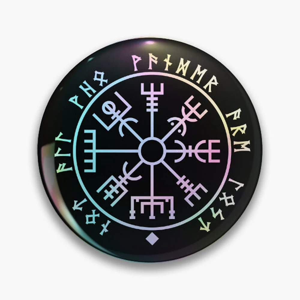 Vegvisir Viking Pin Holographic Star Heart Pin Brooches Laminated Button Fashion Accessory