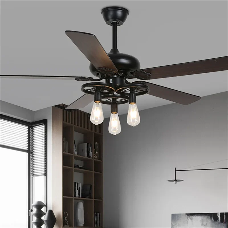 BROTHER European Luxury LED Fan Light American Retro  Living Room Restaurant Bedroom Ceiling Fan Light Remote Electric Fan Light