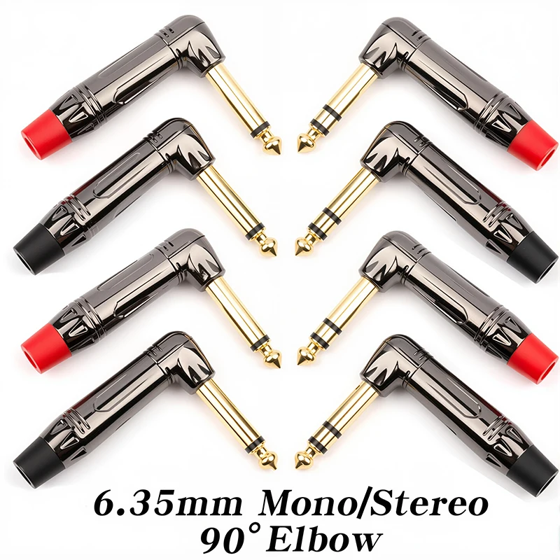 2pcs 6.35mm Right Angle Male Plug Mono/Stereo Jack Connector Guitar Microphone MIC Audio Connector