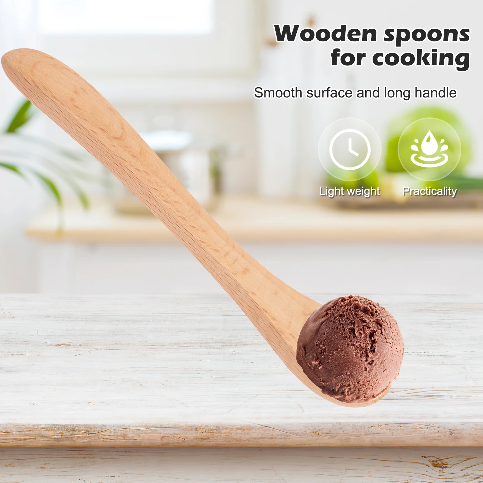 

12Pcs Wooden Coffee Spoons Smooth Long Handle Dessert Yogurt Soup Serving Utensils Wooden Spoons Dessert Scoops