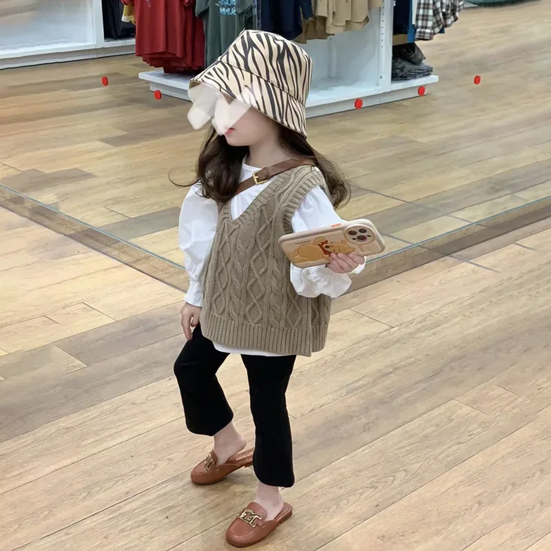 

Baby Girl Clothes Suit Children Clothes 2025 Spring and Summer New Girls Bubble Sleeve Casual Vest Bell Bottoms Three-piece Set