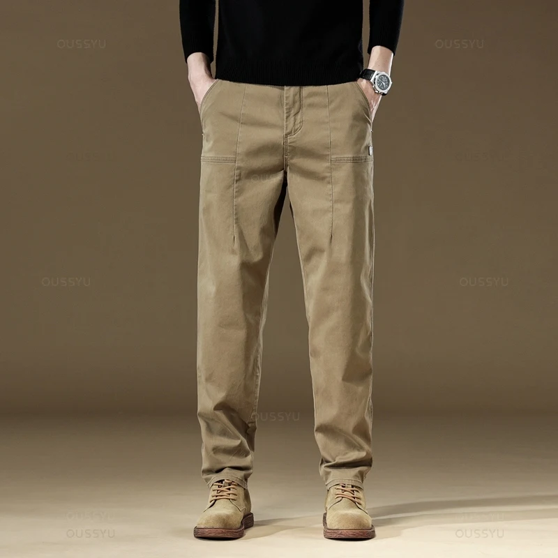 2025 New High Quality Cargo Casual Pants Men 97%Cotton Work Wear Korean Wide Jogger Khaki Green Brand Outdoors Trousers Male