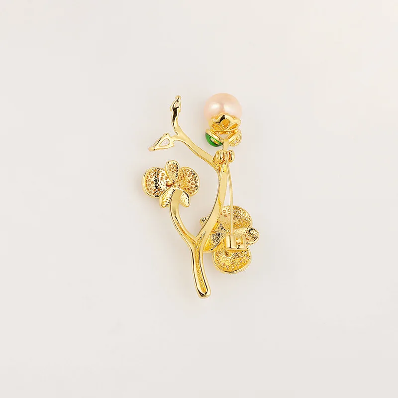 بروش زهر البرقوق، الزركون ولؤلؤ المياه العذبة، دبوس معطف أنيق للنساء #4