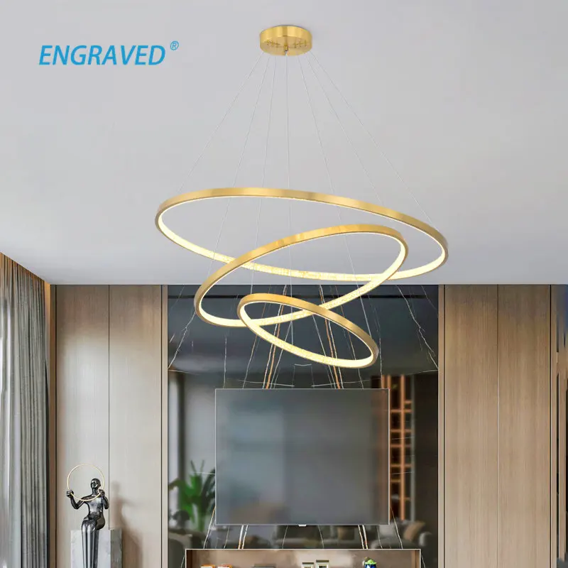 

Nordic Postmodern Minimalist Creative Style Round Ring LED Tricolor Light Chandelier Bedroom Living Room Dining Hall