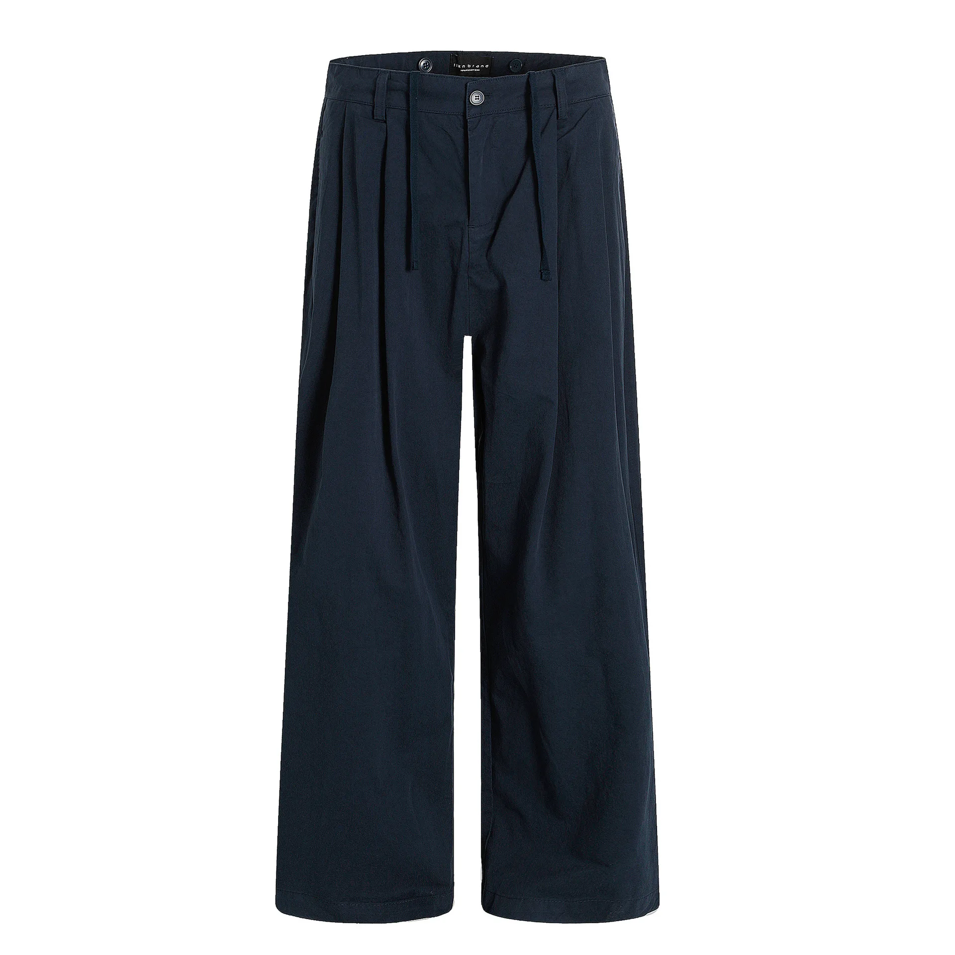 Pleated Vintage American Straight Trousers For Men Women Loose Wide Leg Drawstring Waist Washed Cotton Casual Pants TVJK