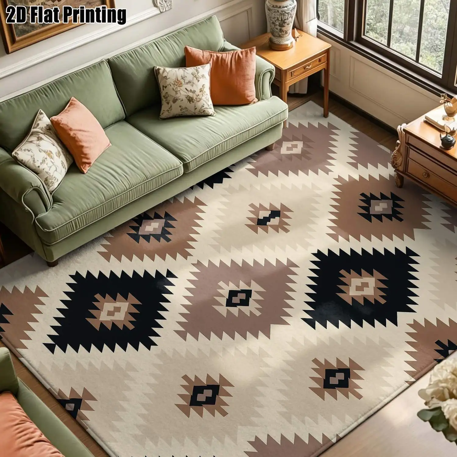 1Pc 2D Printed Geometric Diamond Pattern Carpet, Nordic/Retro/Bohemian Style, Machine Washable, Multi-Size for Home Decor, Multi-Scene Use