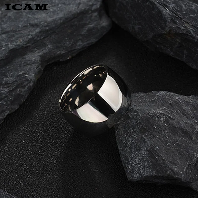 ICAM 12mm No fading 24k Classic Engage Wedding rings 1.2CM Yellow Gold Ring filled 316L Titanium steel rings for men and women